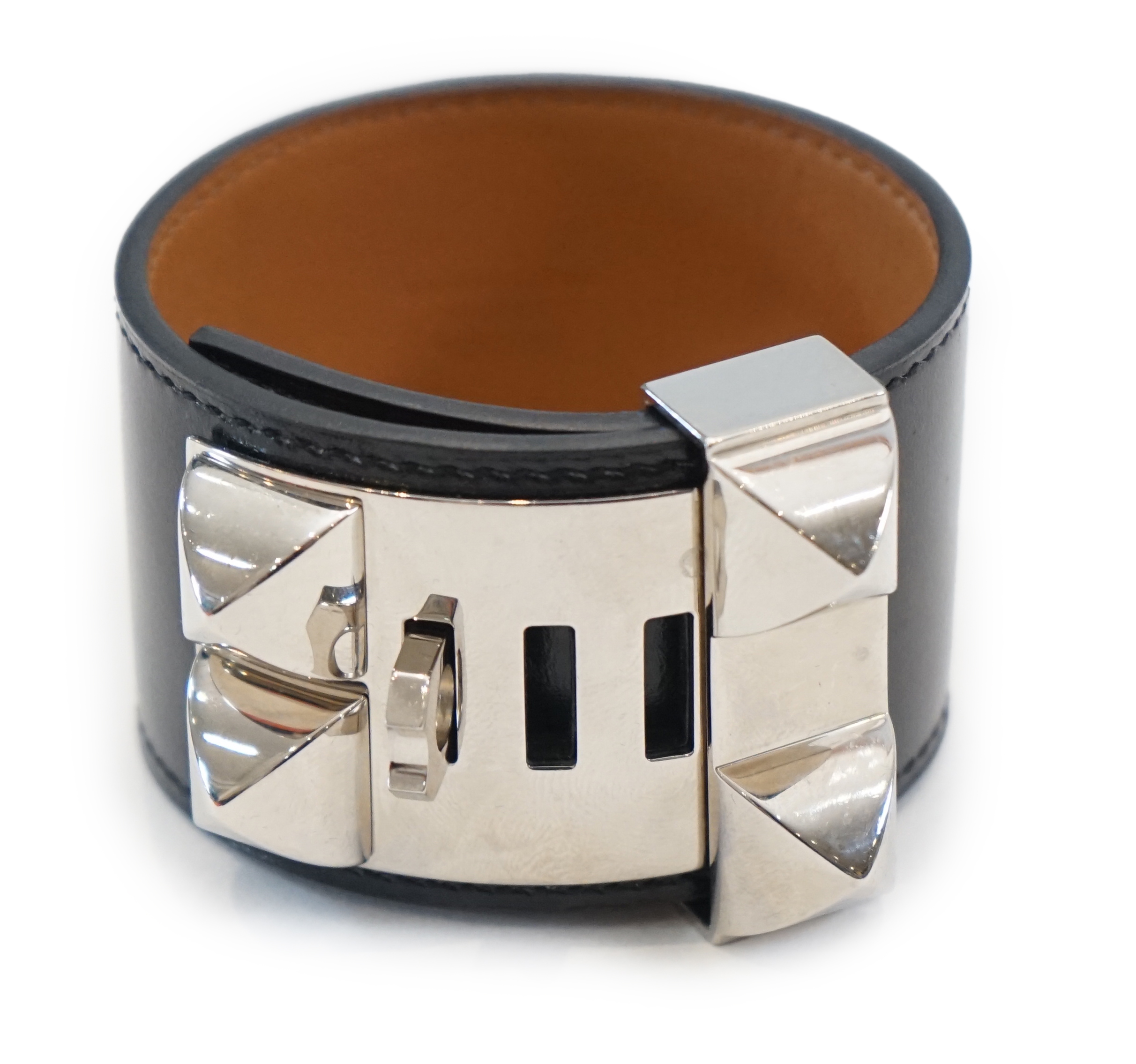 An Hermès Collier De Chien bracelet in black calf leather wrist size approx. 24cm, width: 4cm